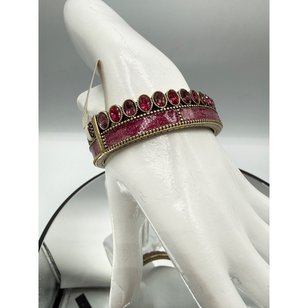 Heidi Daus Pink GLOBALLY GLAMOROUS‎  Crystal Bracelet Spring Hinged  Bangle RARE